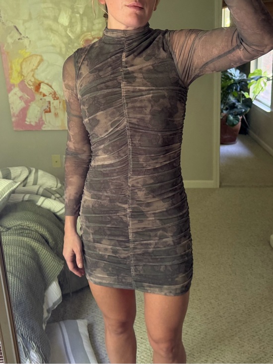 Zara Dresses & Skirts - Zara Gray size Small Ruched Long-Sleeve Bodycon Dress